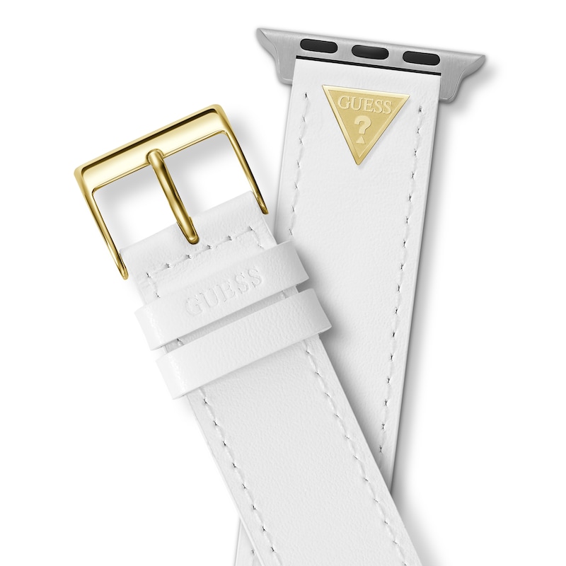 Main Image 4 of Guess Gold Logo Detail White Leather Apple Watch Strap- 38-40mm