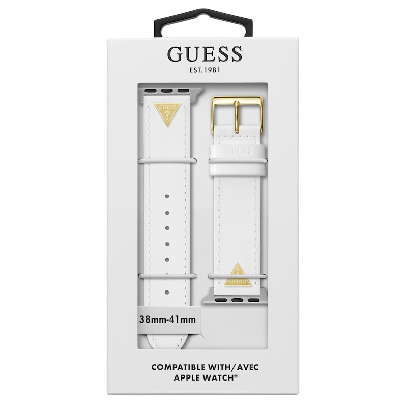 Guess Gold Logo Detail White Leather Apple Watch Strap- 38-40mm