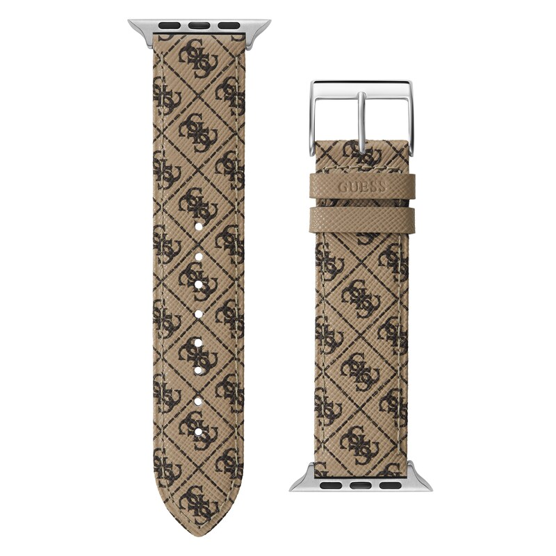 Main Image 1 of Guess Tan Logo Pattern Leather Apple Watch Strap- 42-44mm