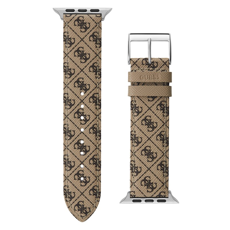 Guess Tan Logo Pattern Leather Apple Watch Strap- 42-44mm