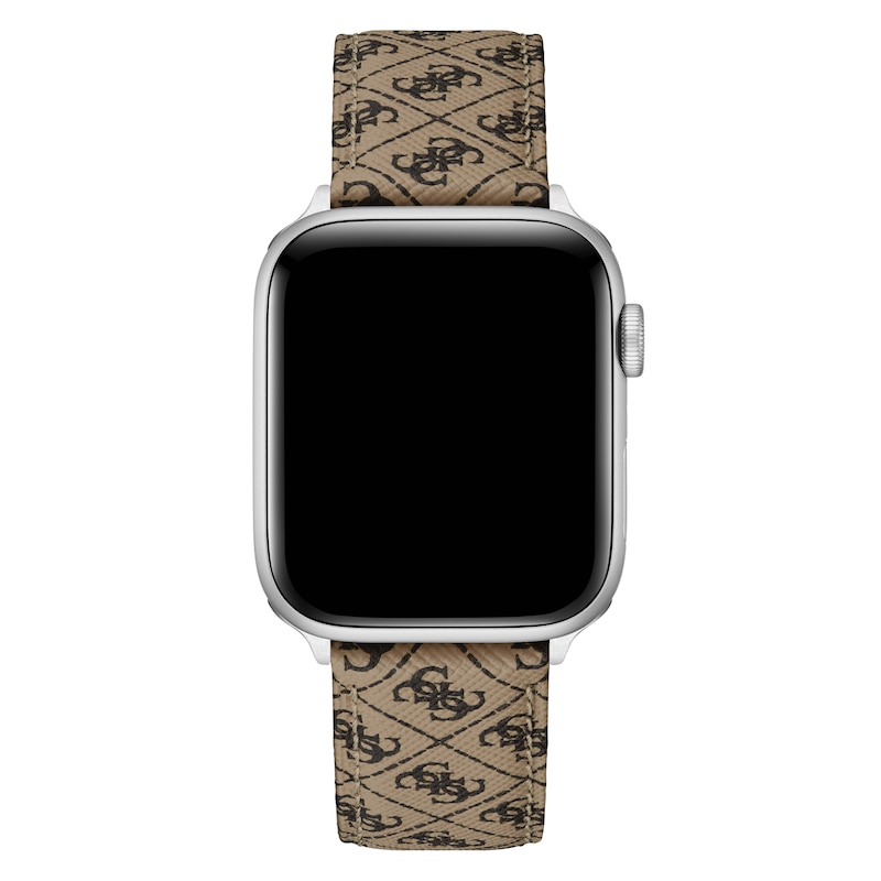 Guess Tan Logo Pattern Leather Apple Watch Strap- 42-44mm