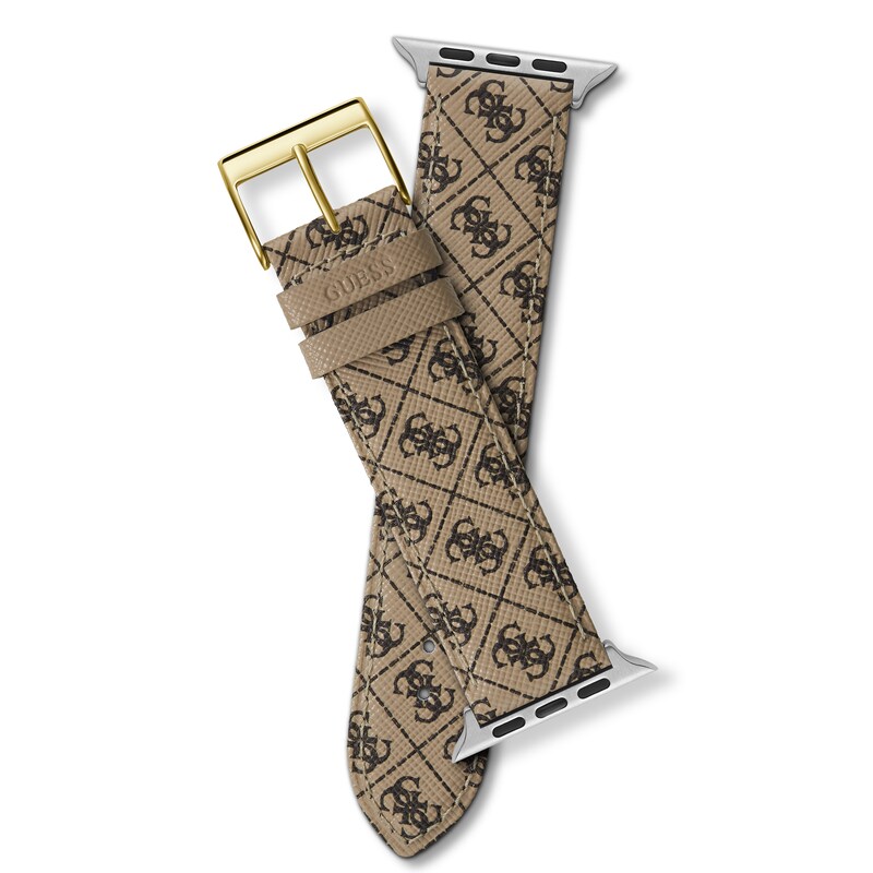 Main Image 3 of Guess Tan Logo Pattern Leather Apple Watch Strap- 42-44mm