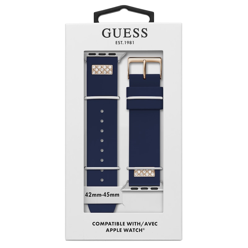 Guess Stone Embellished Blue Silicone Apple Watch Strap- 42-44mm