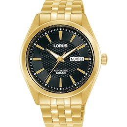 Lorus Automatic Men's Black Dial Gold Tone Stainless Steel Bracelet Watch