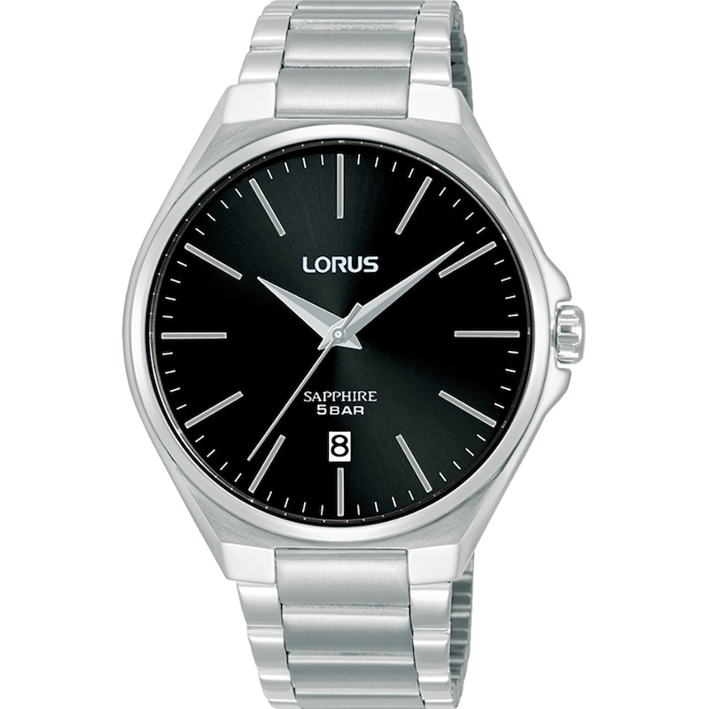 Main Image 1 of Lorus Sapphire Men's Glass Black Dial Stainless Steel Bracelet Watch