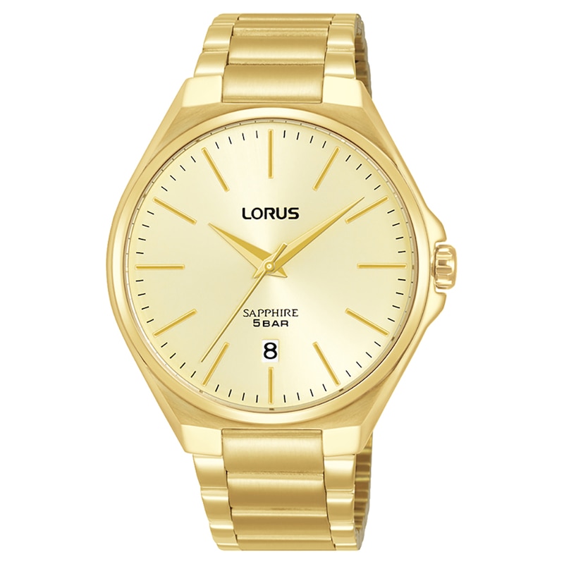 Lorus Sapphire Men's Glass White Dial Gold Tone Stainless Steel Watch