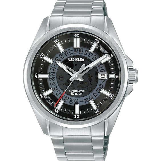 Lorus Automatic Men's Translucent Black Dial Stainless Steel Bracelet Watch