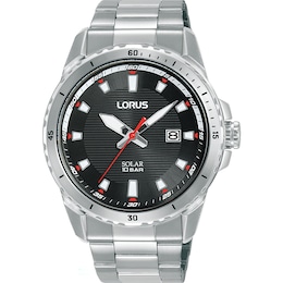 Lorus Solar Men's Black Dial Stainless Steel Bracelet Watch