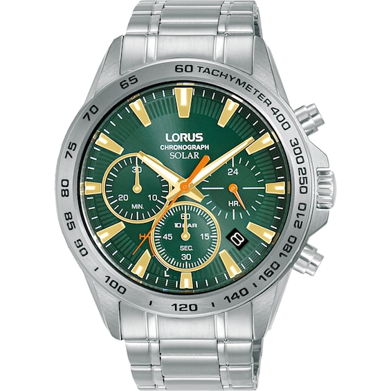 Lorus Solar Mens Chronograph Green Dial Stainless Steel Brac