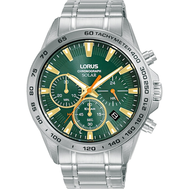 Lorus Solar Men's Chronograph Green Dial Stainless Steel Bracelet Watch