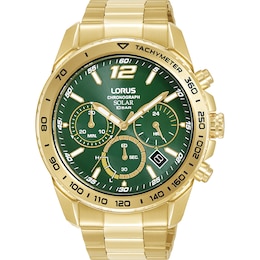 Lorus Solar Men's Chronograph Green Dial Gold Tone Stainless Steel Watch