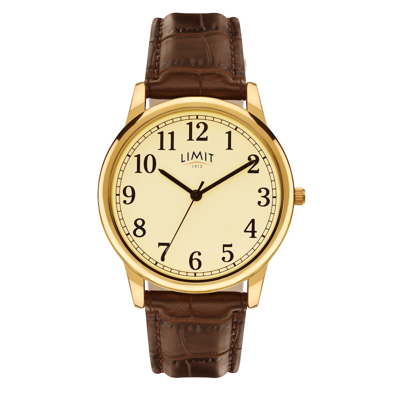 Main Image 2 of Limit Men's Yellow Gold Plate & Brown Crocodile Strap Watch