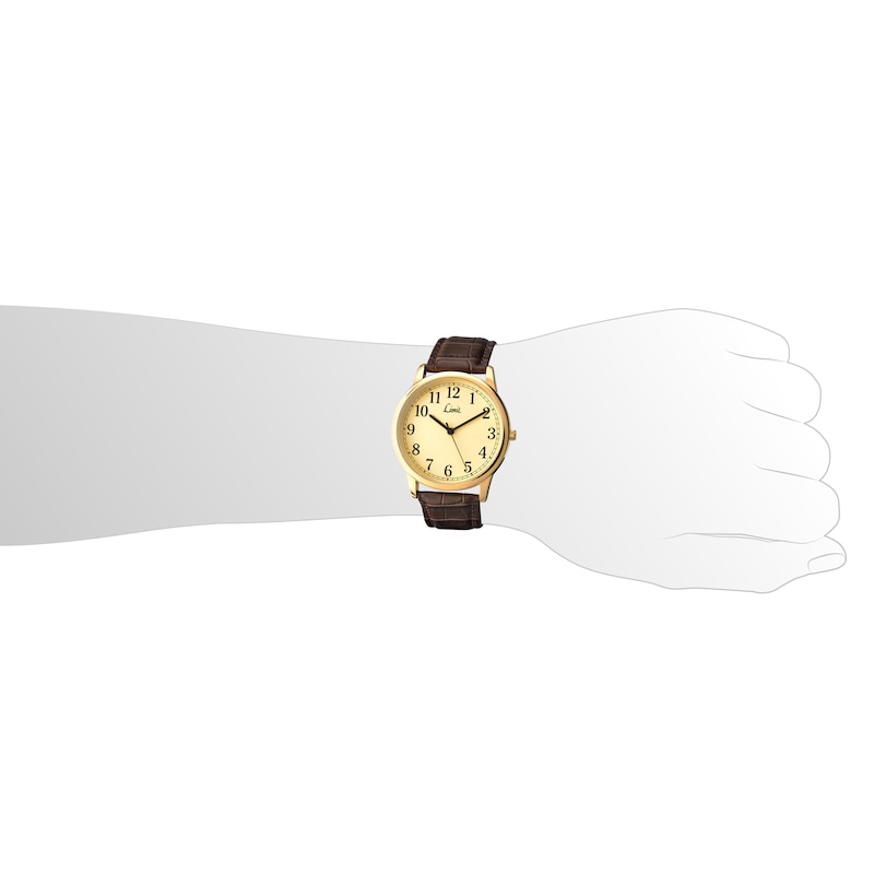 Limit Men's Yellow Gold Plate & Brown Crocodile Strap Watch