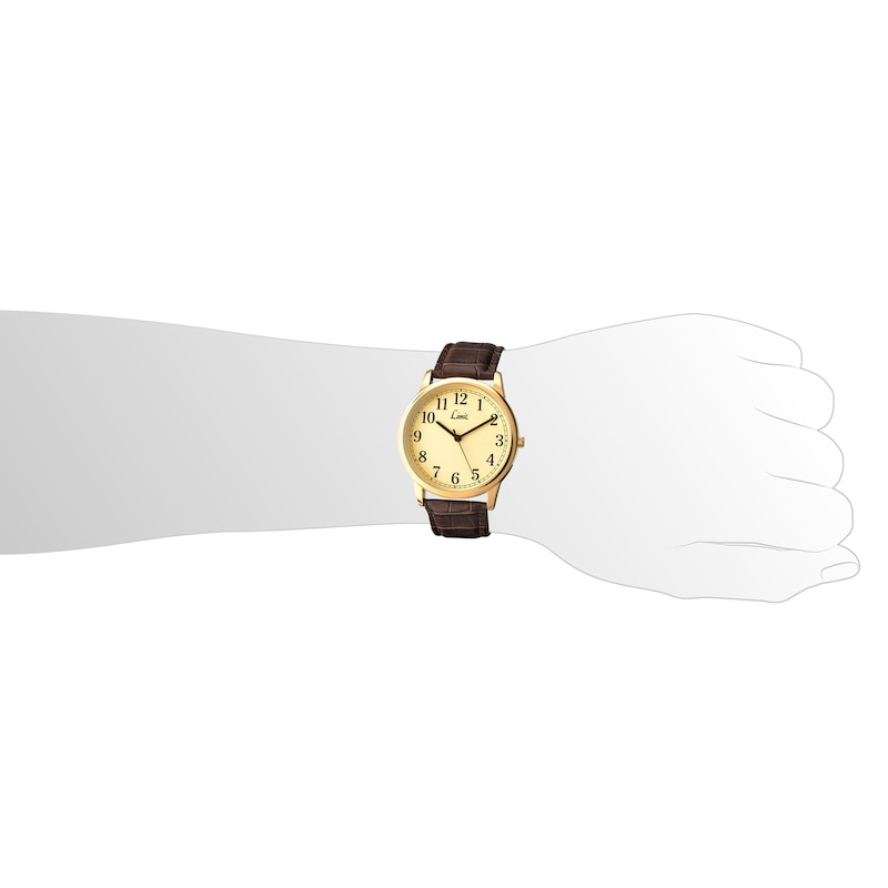 Main Image 3 of Limit Men's Yellow Gold Plate & Brown Crocodile Strap Watch