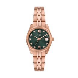 Fossil Scarlette Ladies' Green Dial Rose Gold Tone Bracelet Watch