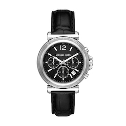 Michael Kors Maren Ladies' Chronograph Black Leather Strap Watch