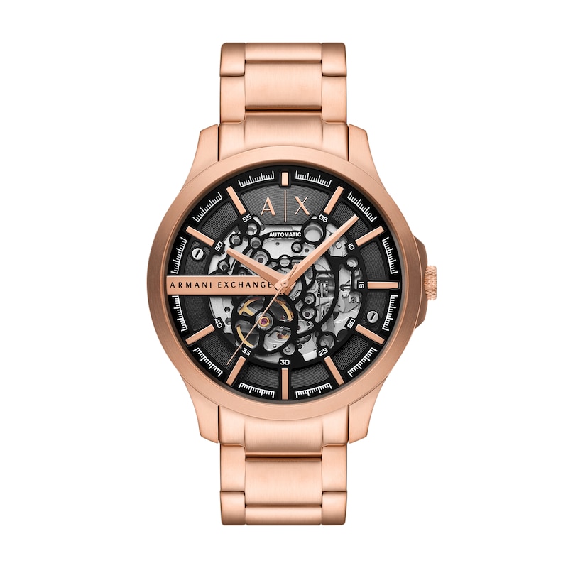 Main Image 1 of Armani Exchange Men's Black Skeleton Dial Rose Gold Bracelet Watch