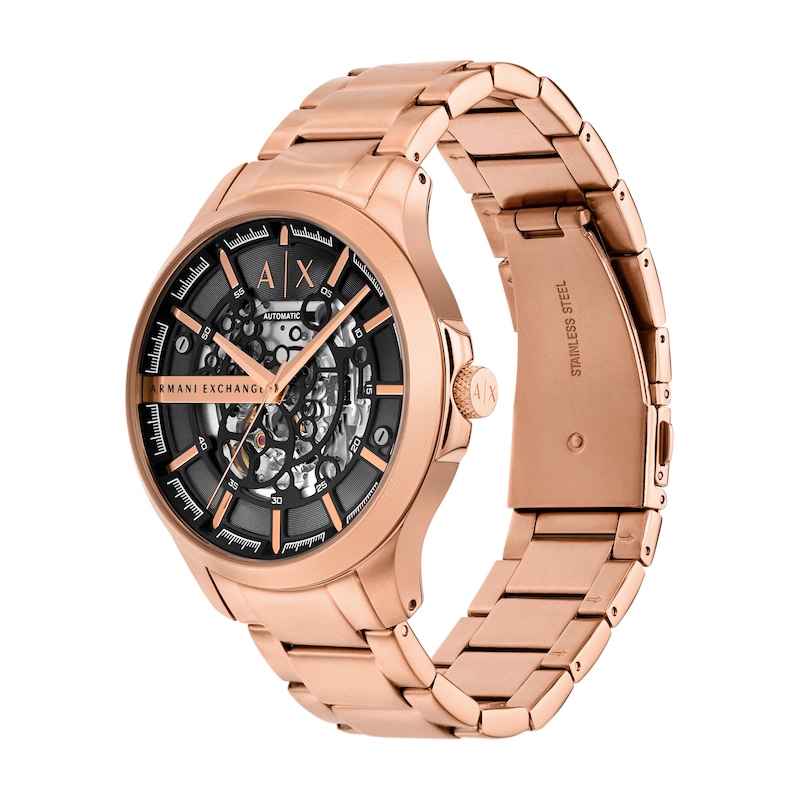 Main Image 4 of Armani Exchange Men's Black Skeleton Dial Rose Gold Bracelet Watch