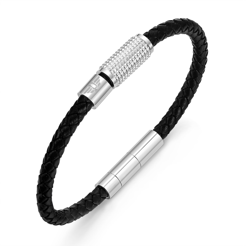 Main Image 1 of Police Men’s Blue Urban Texture Leather & Stainless Steel Bracelet