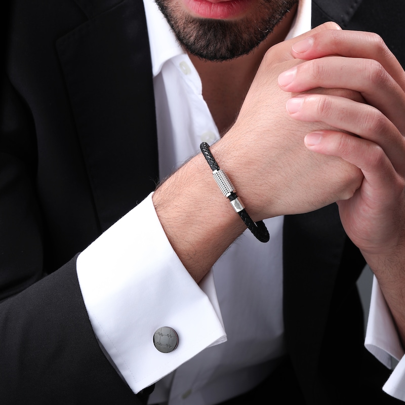 Main Image 4 of Police Men’s Blue Urban Texture Leather & Stainless Steel Bracelet