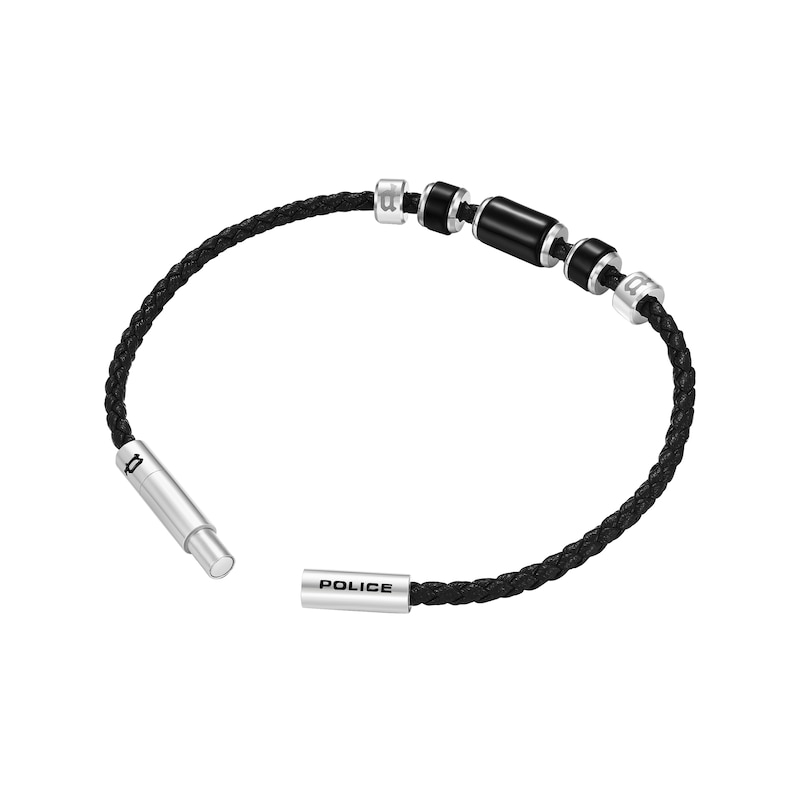 Main Image 3 of Police Bullion Men's Stainless Steel Onyx Beaded Black Leather Bracelet