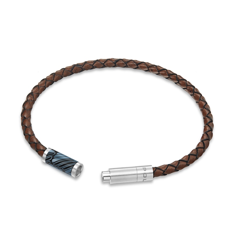 Main Image 3 of Police Plaint Men's Stainless Steel, Black & Charcoal Logo Brown Leather Bracelet