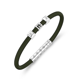 Police Flake Men's Stainless Steel & Green Leather Bracelet
