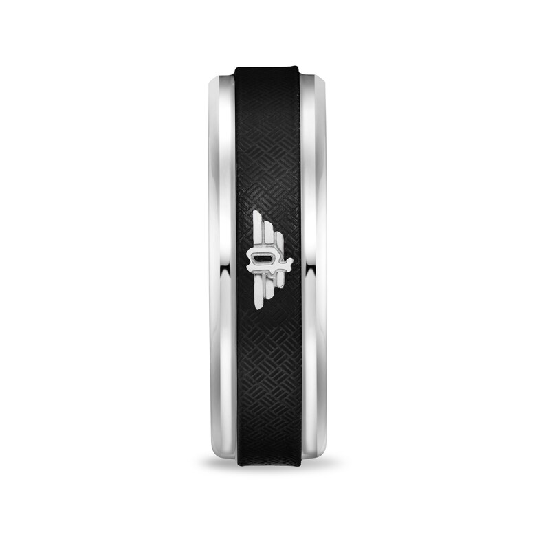 Main Image 2 of Police Men's Halo Stainless Steel Wing Logo Black Textured Ring- Size T