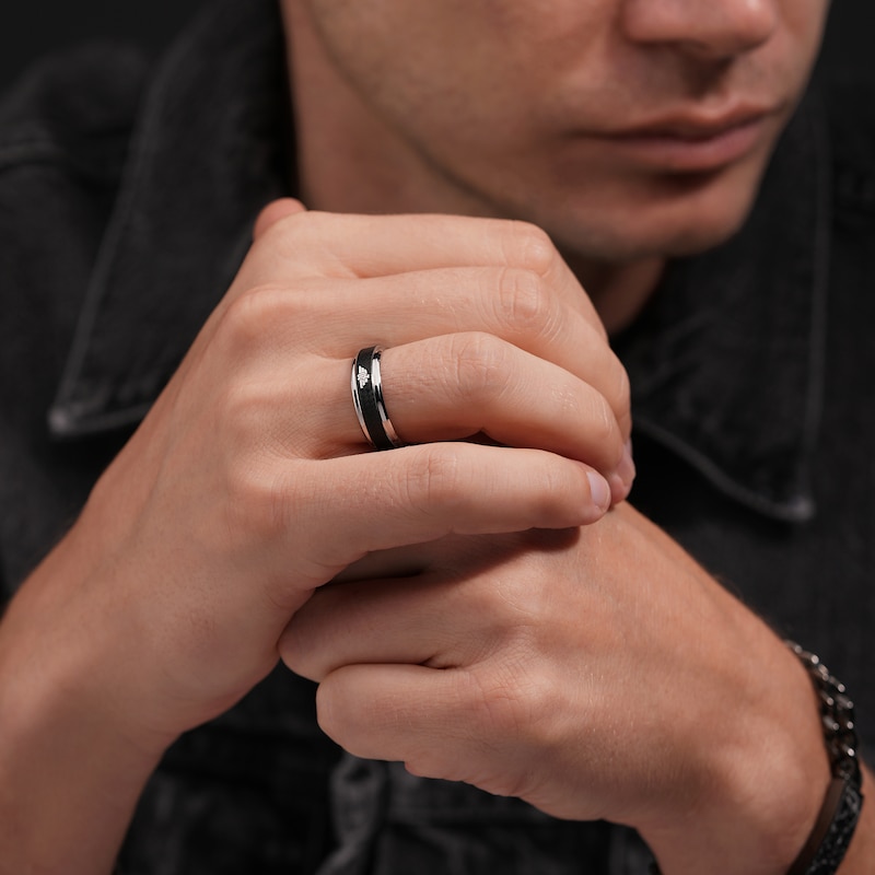 Main Image 4 of Police Men's Halo Stainless Steel Wing Logo Black Textured Ring- Size T