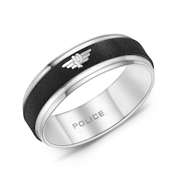 Police Men's Halo Stainless Steel Wing Logo Black Textured Ring- Size V