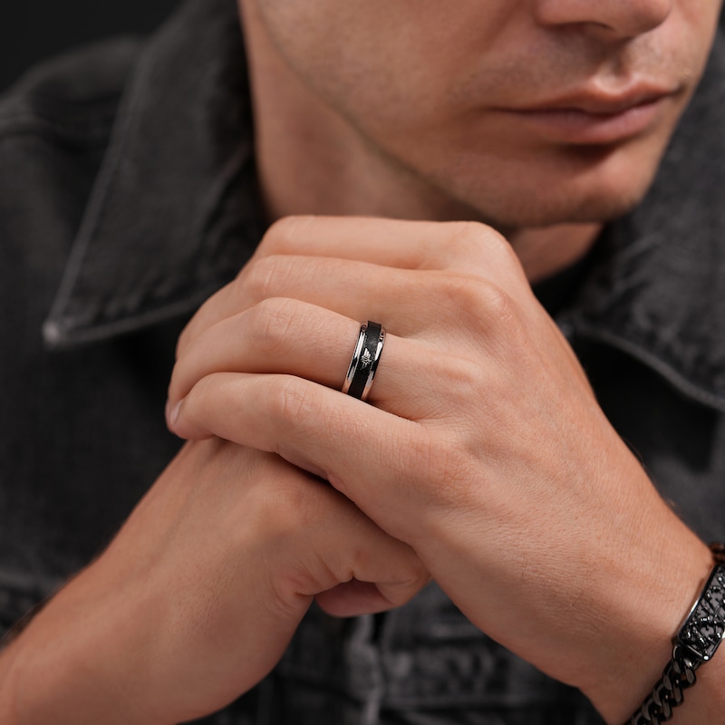 Main Image 4 of Police Men's Halo Stainless Steel Wing Logo Black Textured Ring- Size V