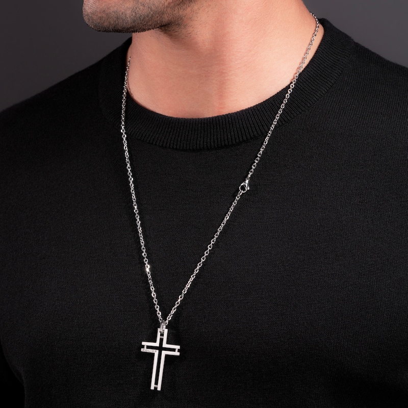 Main Image 4 of Police Framed Men's Stainless Steel Cross Pendant Necklace