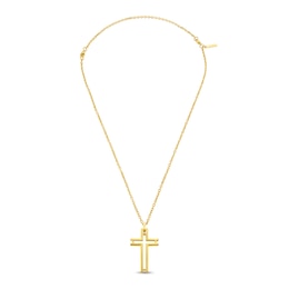 Police Framed Men's Gold Tone Shiny Cut-out Cross Pendant Necklace