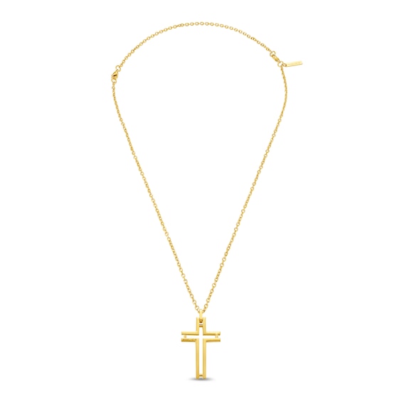 Police Framed Mens Gold Tone Shiny Cut-out Cross Pendant Necklace