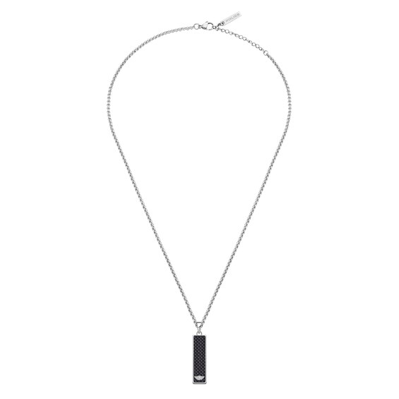 Police Engage II Brushed Stainless Steel Carbon Fibre Pendant Necklace