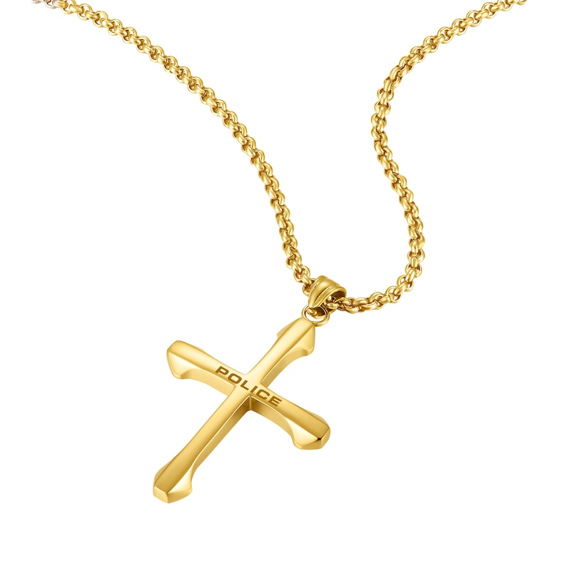 Main Image 2 of Police Saint II Men's Gold Tone Cross Pendant Necklace