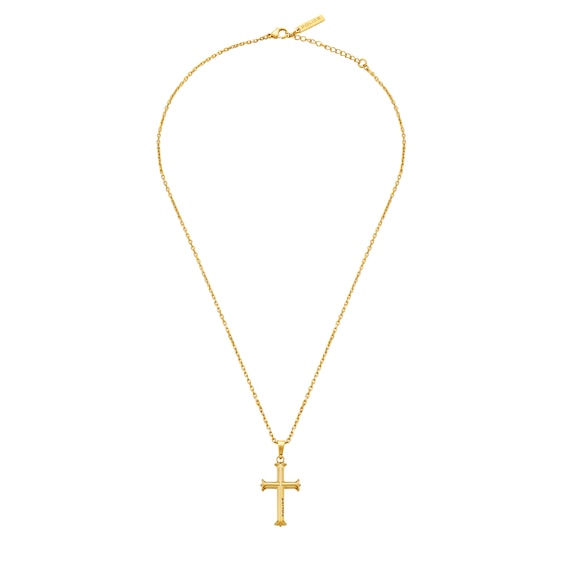 Police Tacoma II Mens Gold Tone Cross Pendant Necklace