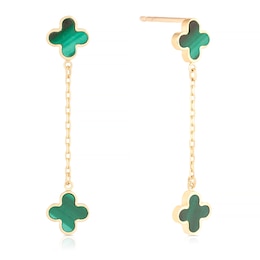 9ct Yellow Gold Malachite Petal Drop Earrings