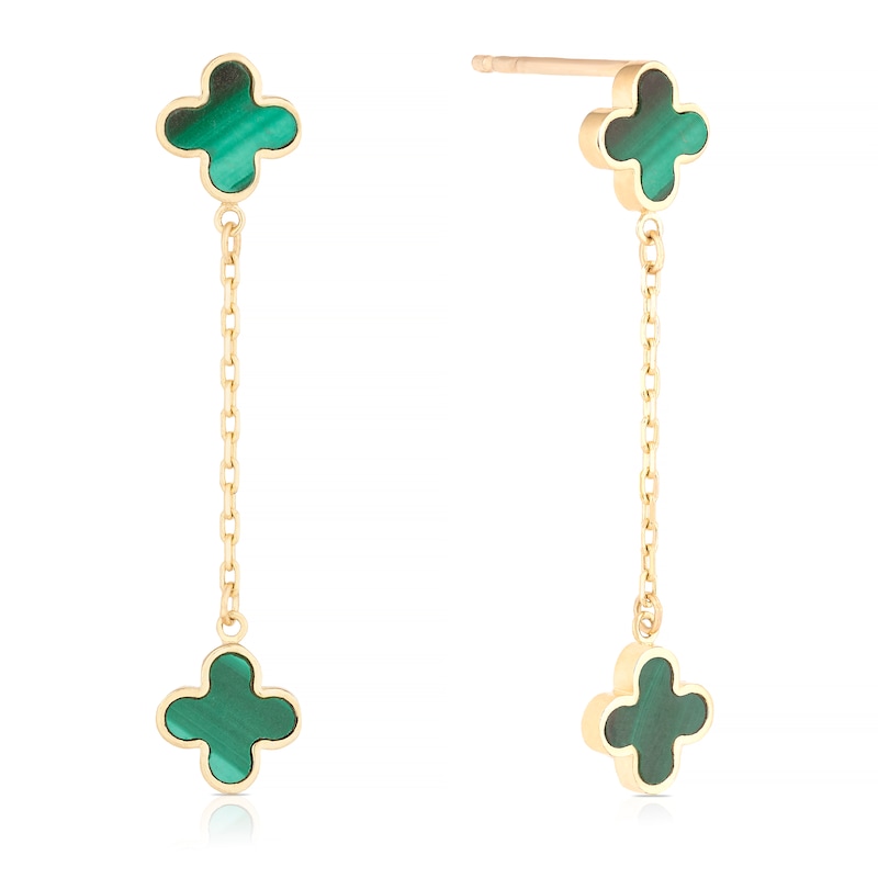 Main Image 1 of 9ct Yellow Gold Malachite Petal Drop Earrings
