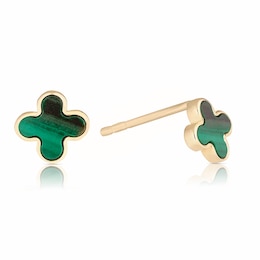 9ct Yellow Gold Malachite Petal Stud Earrings