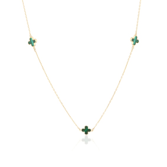 9ct Yellow Gold Malachite Station Necklace