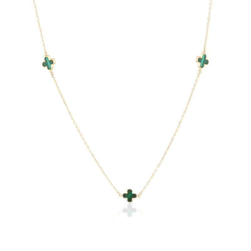 Main Image 1 of 9ct Yellow Gold Malachite Station Necklace