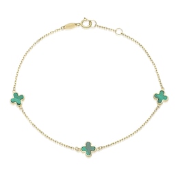 9ct Yellow Gold Malachite Petal Station Bracelet