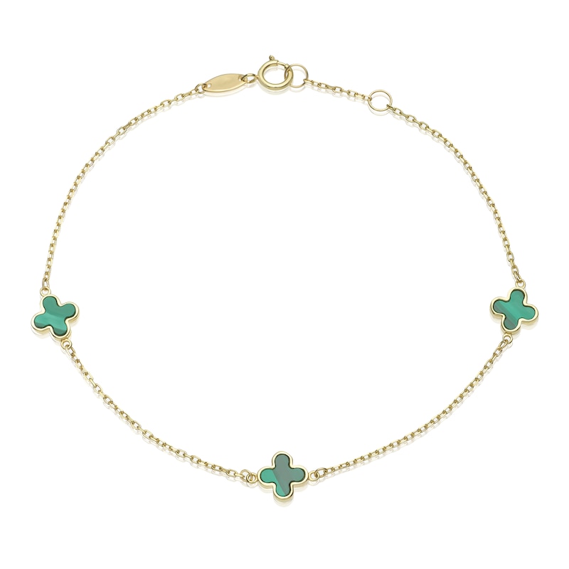 Main Image 1 of 9ct Yellow Gold Malachite Petal Station Bracelet