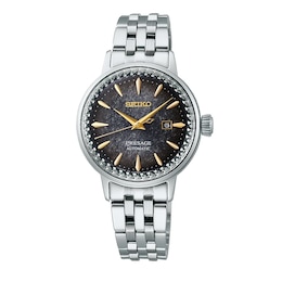 Seiko Presage Ladies' Black Patterned Dial Stainless Steel Bracelet Watch