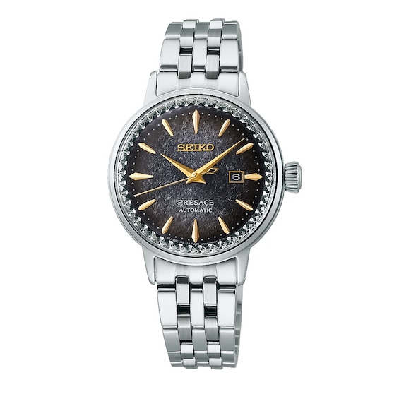 Seiko Presage Women's Black Patterned Dial Stainless Steel Bracelet Watch
