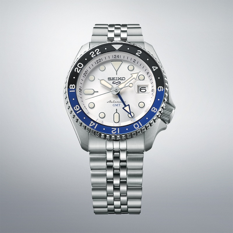 Main Image 4 of Seiko 5 Sports SKX GMT Men's Bi-Colour Bezel Silver Cloud Dial Bracelet Watch