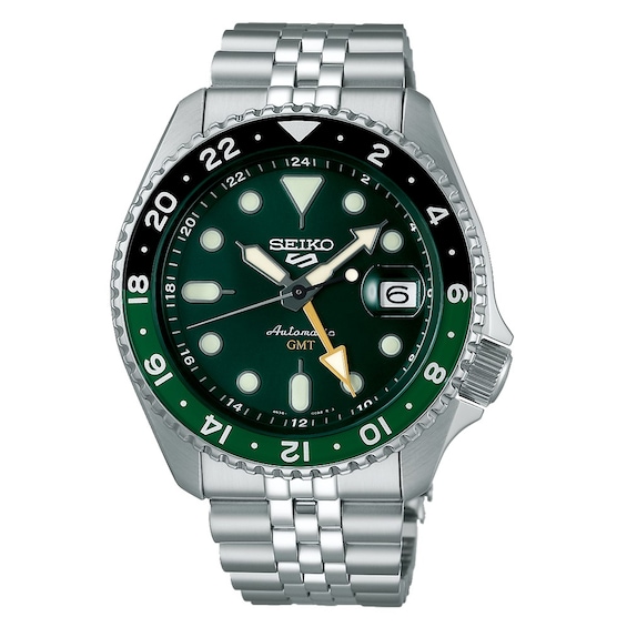 Seiko 5 Sports SKX GMT Men's Bi-Colour Bezel Green Dial Bracelet Watch
