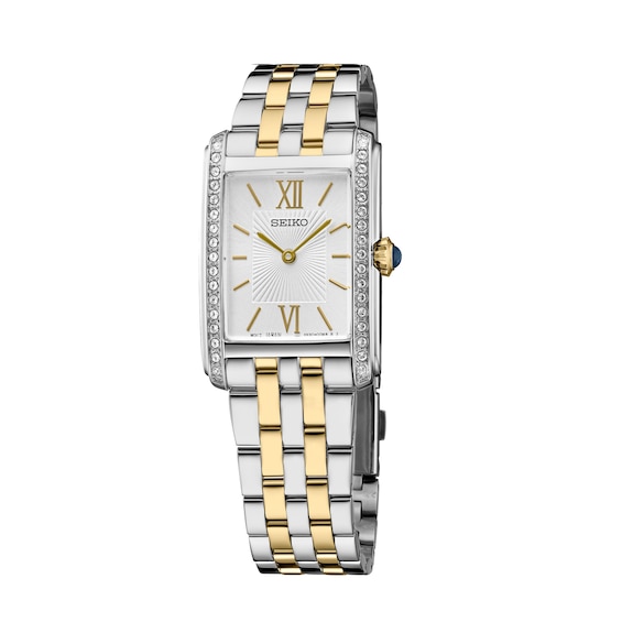 Seiko Conceptual Women's Silver Rectangle Dial Two Tone Stainless Steel Bracelet Watch