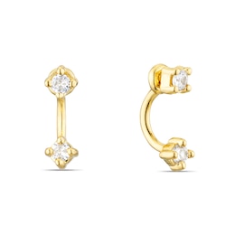 Gold Tone Cubic Zirconia Ear Jacket Stud Earrings